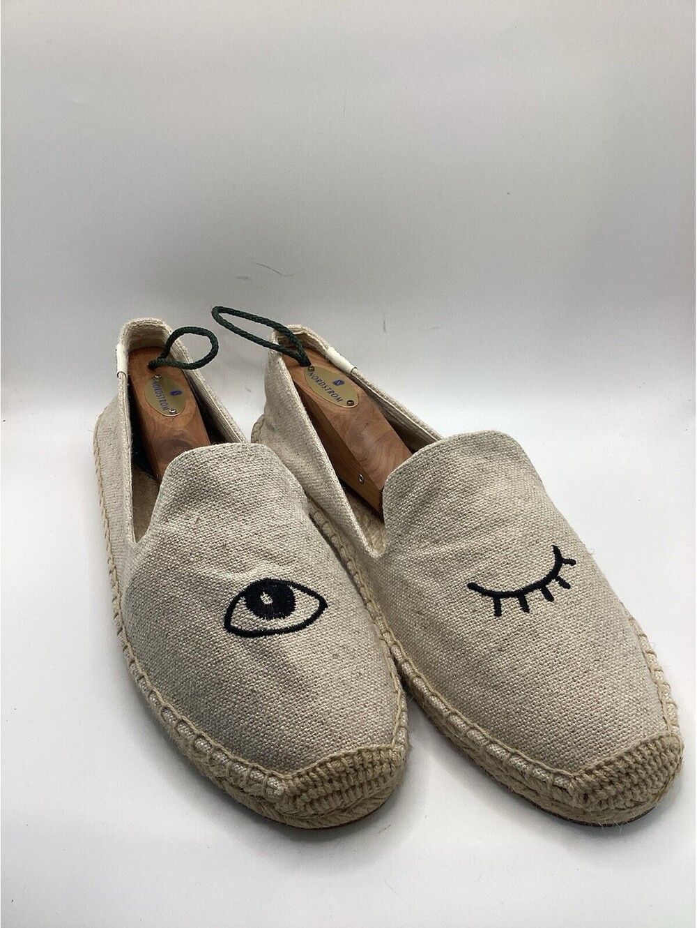 Jason Polan For Soludos Beige Eye Wink Espadrilles, Size 10 Woman’s